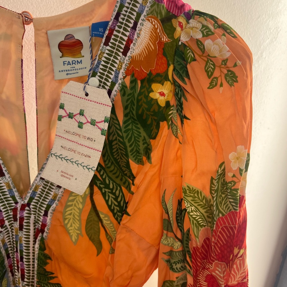 NWT FARM Rio x Anthropology Long Sleeve V-Neck Blue Maxi Floral Dress Size XS - Picture 10 of 13